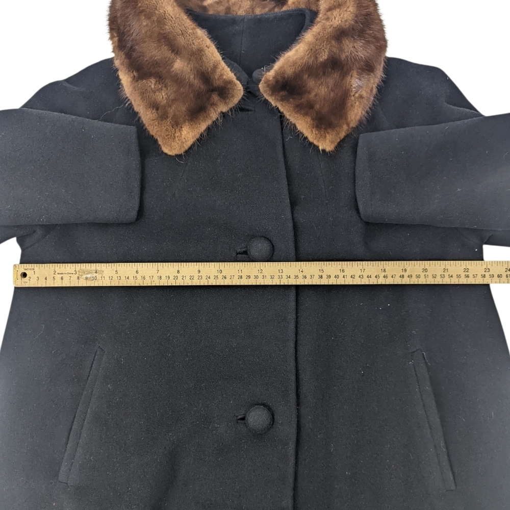 Vintage 60s Fur Collar Cashmere Coat Jacket Womens Medium Black Mink Brown - Picture 6 of 16